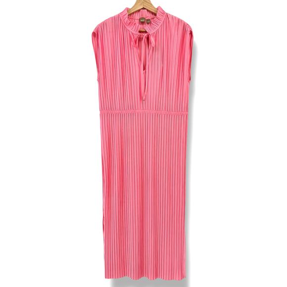 BOSS Emals Pleated Midi Dress Womens Size Medium Pink Sleeveless Elastic Waist - Picture 1 of 11
